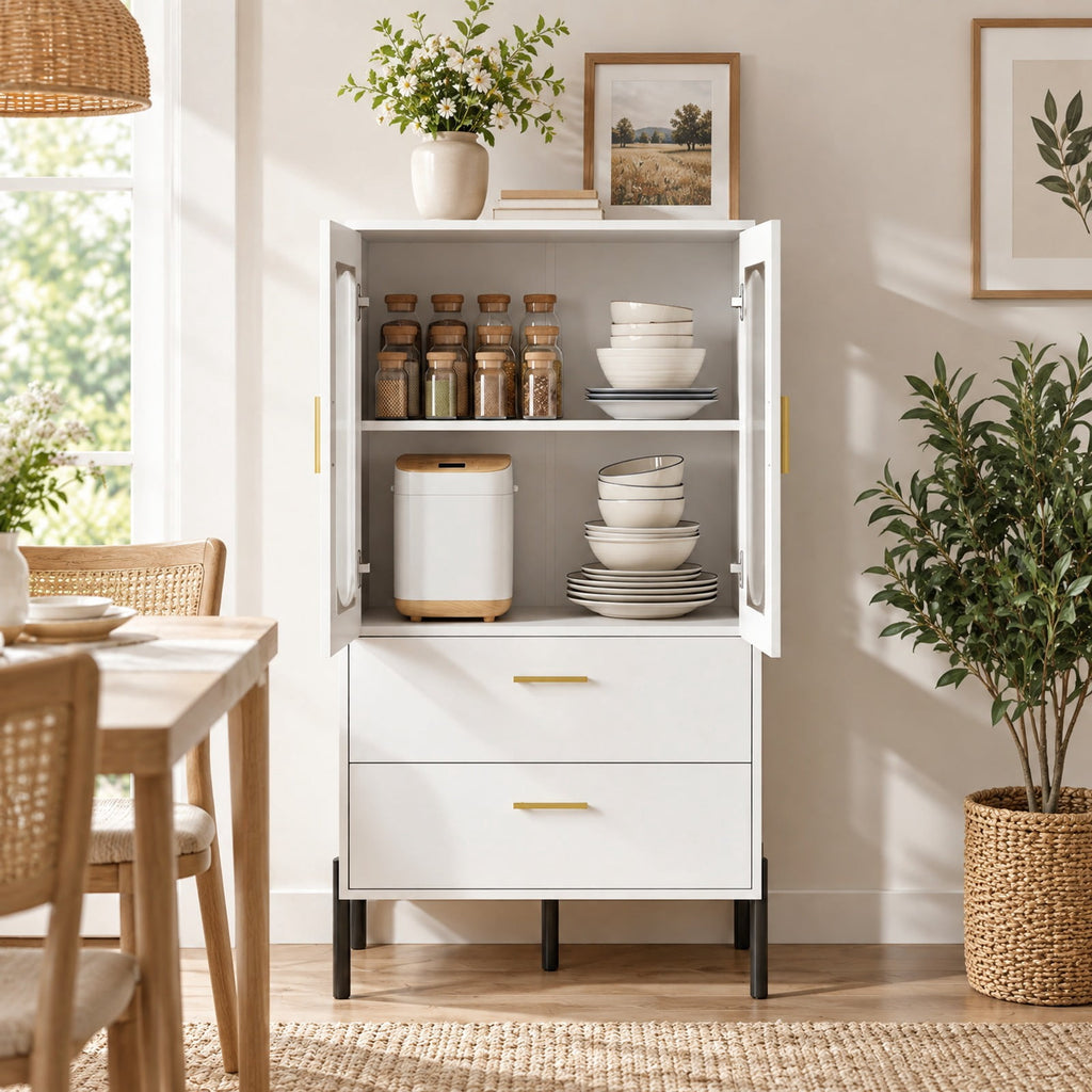 Airfind Modern Sideboard Buffet Cabinet with Fluted Doors, 23.5 x 16 x 47Inner Footprint, White, Dimensions 23.5 x 16 x 47Inner