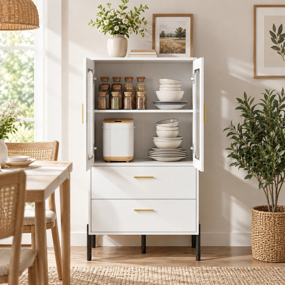 Airfind Modern Sideboard Buffet Cabinet with Fluted Doors, 23.5 x 16 x 47Inner Footprint, White, Dimensions 23.5 x 16 x 47Inner