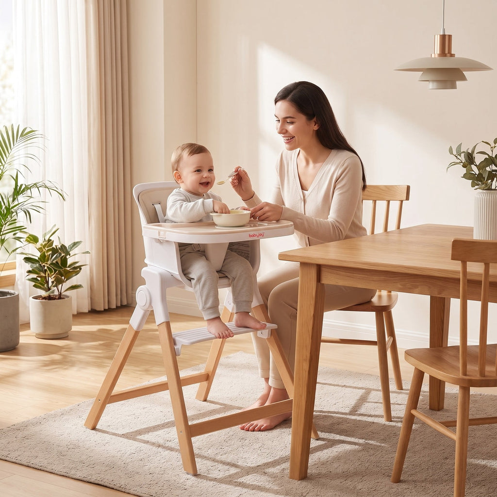 Airfind 4-in-1 Convertible Baby High Chair with Detachable Adjustable Tray, Beech, Model AD10112BE