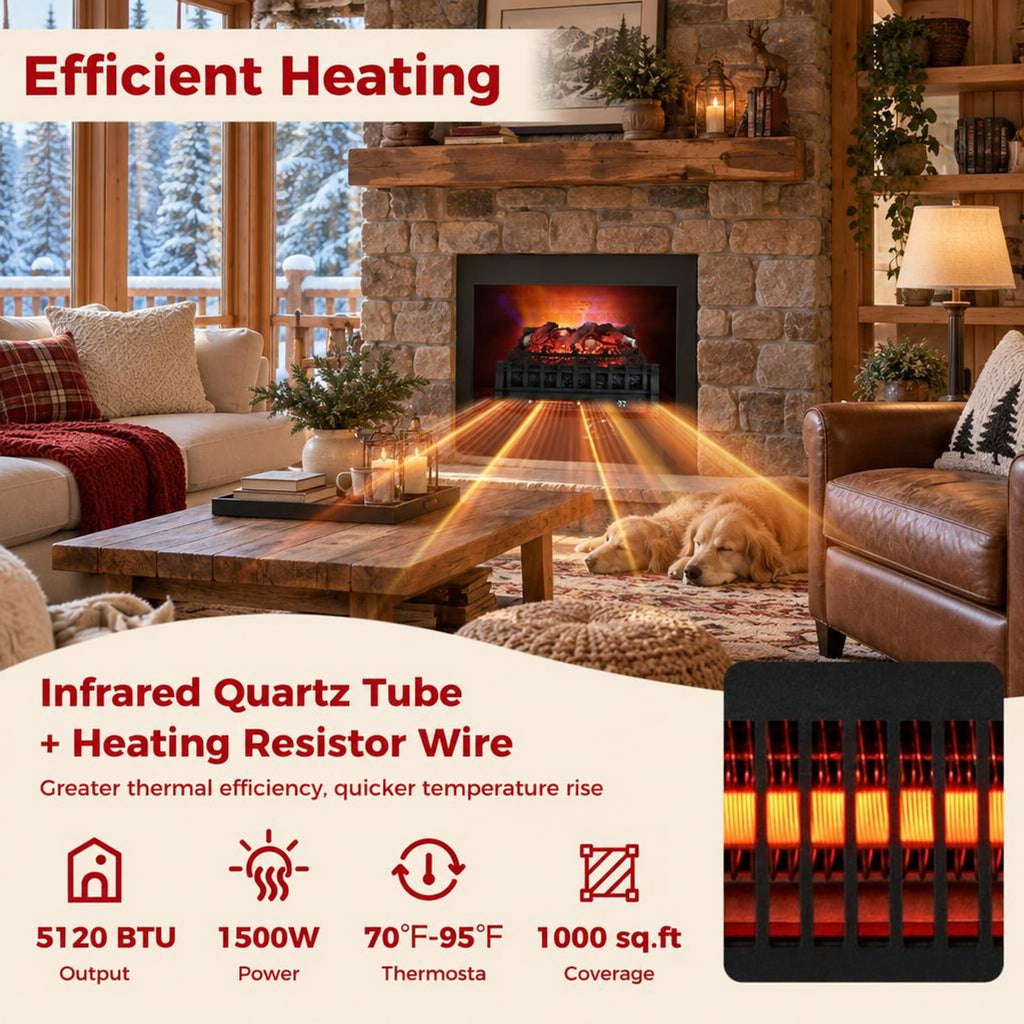 Airfind Infrared Quartz Electric Fireplace with Adjustable 3D Flame Colors and Overheat Protection, Metal ABS Resin Frame, Black