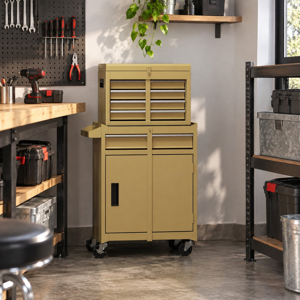 Airfind 2-in-1 Rolling Tool Chest with 5 Sliding Lockable Drawers, 220.5 lbs Capacity, Steel rubber-plastic synthetic Frame, Yellow