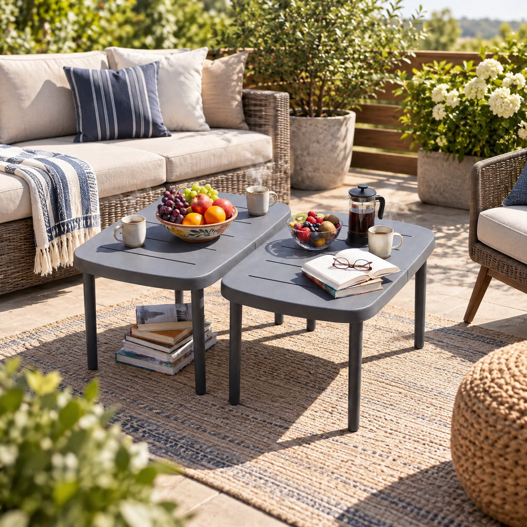 Airfind Rectangular Patio Storage Side Table with Aluminum Alloy Rods for Poolside, 110 lbs Capacity, ABS PP Aluminum Alloy Frame, Gray
