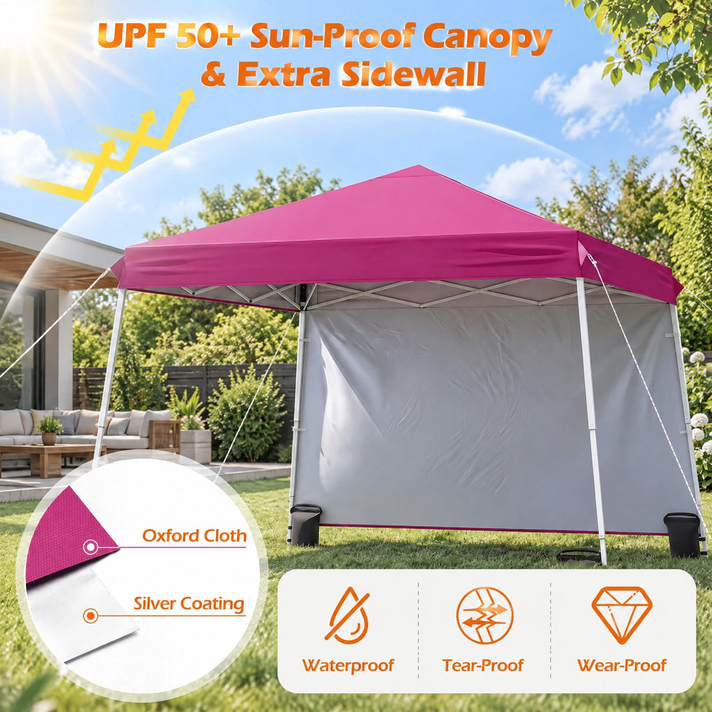 Airfind 9 ft x 9 ft Pop Up Canopy Tent with 8 Ground Stakes 4 Wind Ropes and Carry Bag for Outdoor Party, Metal Oxford Cloth PP Frame, Pink