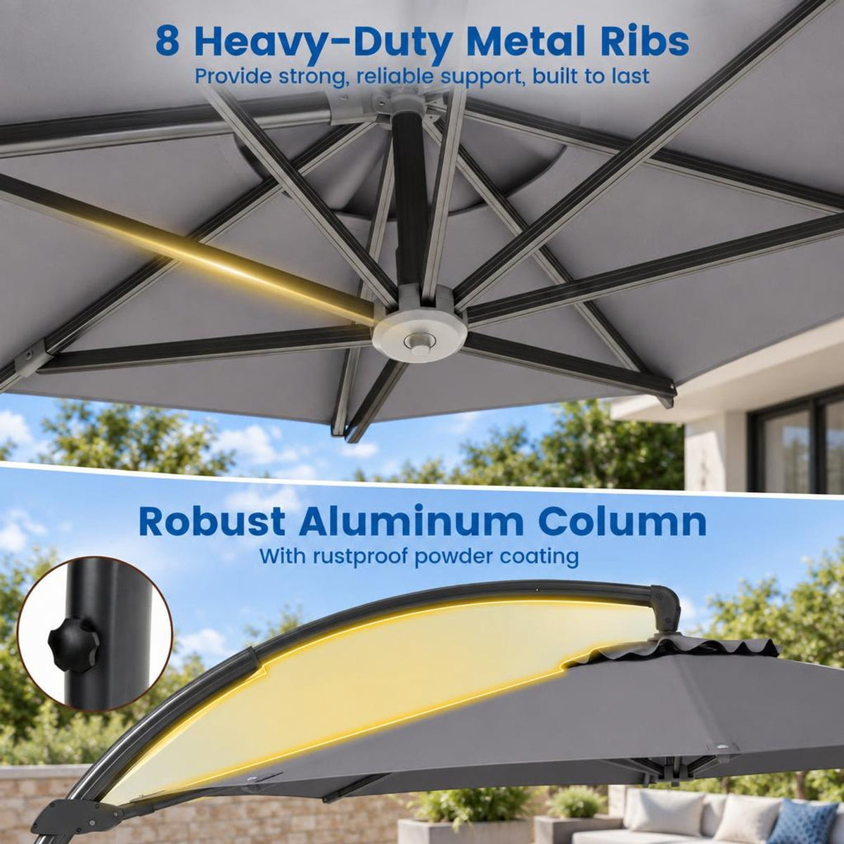 Airfind 11 FT Cantilever Patio Umbrella with Base with 360° Rotation and Tilt Adjustment, Polyester Fabric Aluminum Metal Frame, Gray