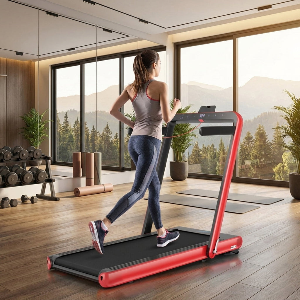 Airfind 4.75HP 2-in-1 Walk-to-Run Folding Treadmill with APP Sync, Red
