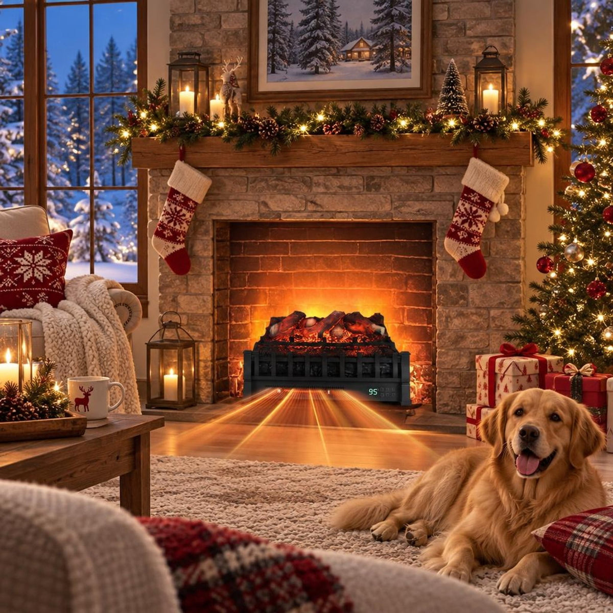 Airfind Infrared Quartz Electric Fireplace with Adjustable 3D Flame Colors and Overheat Protection, Metal ABS Resin Frame, Black