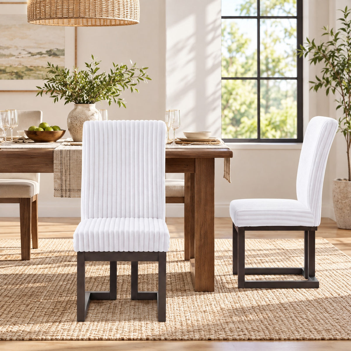 Airfind Upholstered Dining Chairs Set of 2 with Rubber Wood Legs and Padded Seat for Dining Room, 330 lbs Capacity, Rubber Wood Frame, White