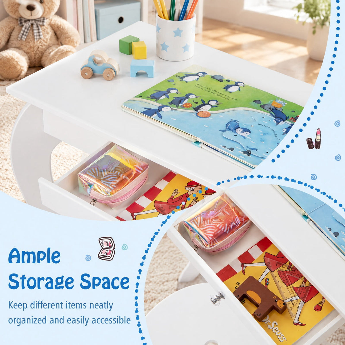 Airfind Kids Princess Makeup Dressing Play Table Set with Mirror, 33 lbs Capacity, MDF pine Frame, 27.5 Inch x 13.5 Inch x 41.5 Inch Footprint, White
