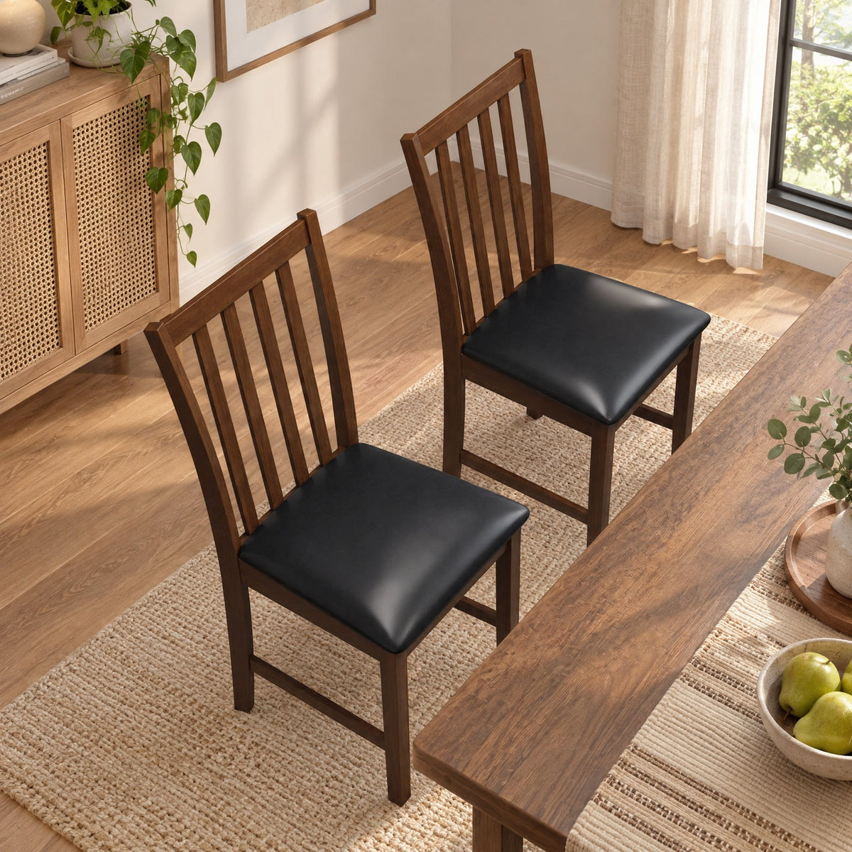 Airfind Wooden Dining Chair Set of 2 with Rubber Wood Frame and Padded Seat, Chair 330 lbs Capacity, Rubber Wood MDF Sponge PVC Leather Frame, Brown