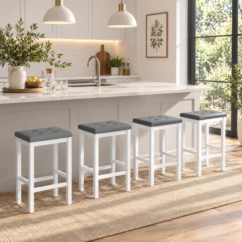 Airfind 24 Inch Bar Stools with Padded Seat Footrest and Rubber Wood, 330 Lbs Capacity, Rubber Wood Sponge PVC Leather Plywood, Gray