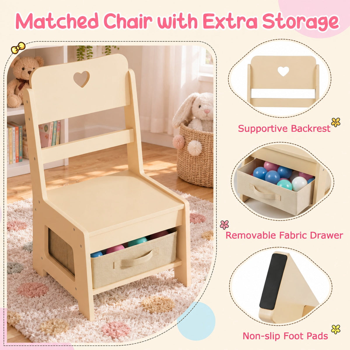 Airfind Kids Vanity Set with Colorful LED Lights Princess Makeup Dressing Table with Chair, 110 lbs Capacity, MDF Frame, 34in x 15.5in x 41in Footprint