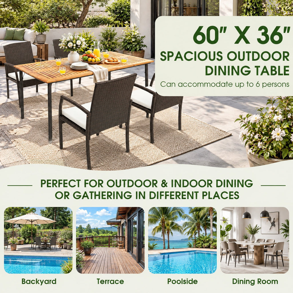 Airfind Patio Acacia Wood Dining Table with Umbrella Hole and Metal Legs, 165 lbs Capacity, Acacia Wood Metal Frame, 63 x 36 x 30 Footprint, Wood
