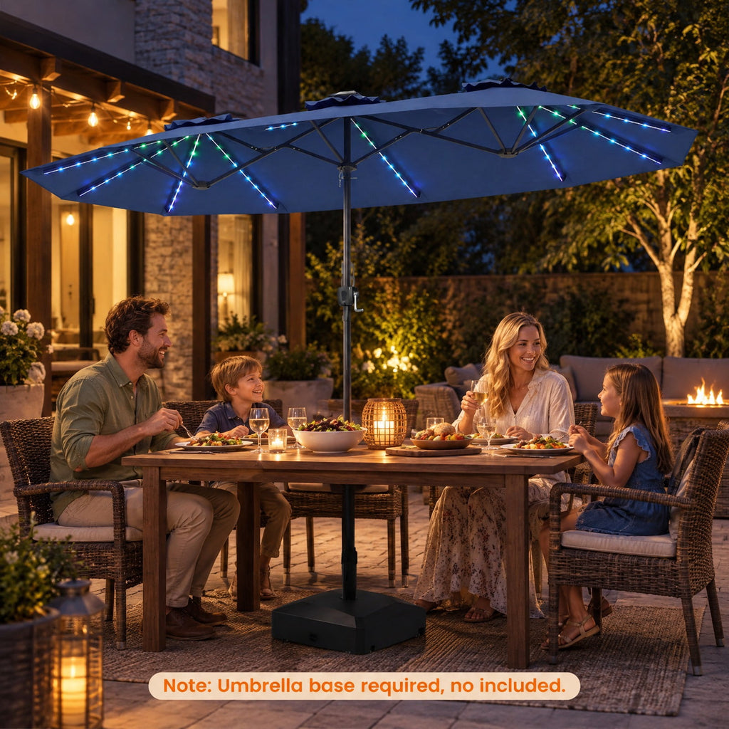 Airfind 13 FT Double-Sided Patio Umbrella with Color-Changing Flowing Solar LED Lights, Polyester Fabric Metal Frame, 13 x 7 ft Footprint, Navy