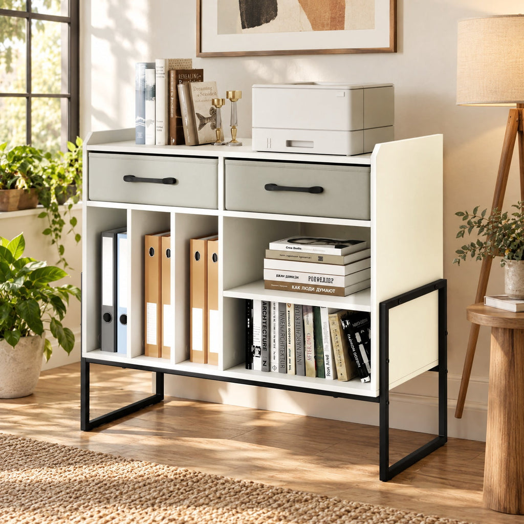 Airfind Large Record Player Stand with Charging Station Mid Century Modern Vinyl Storage Cabinet, 209 lbs Capacity, 30in x 14in x 27in Inside Footprint