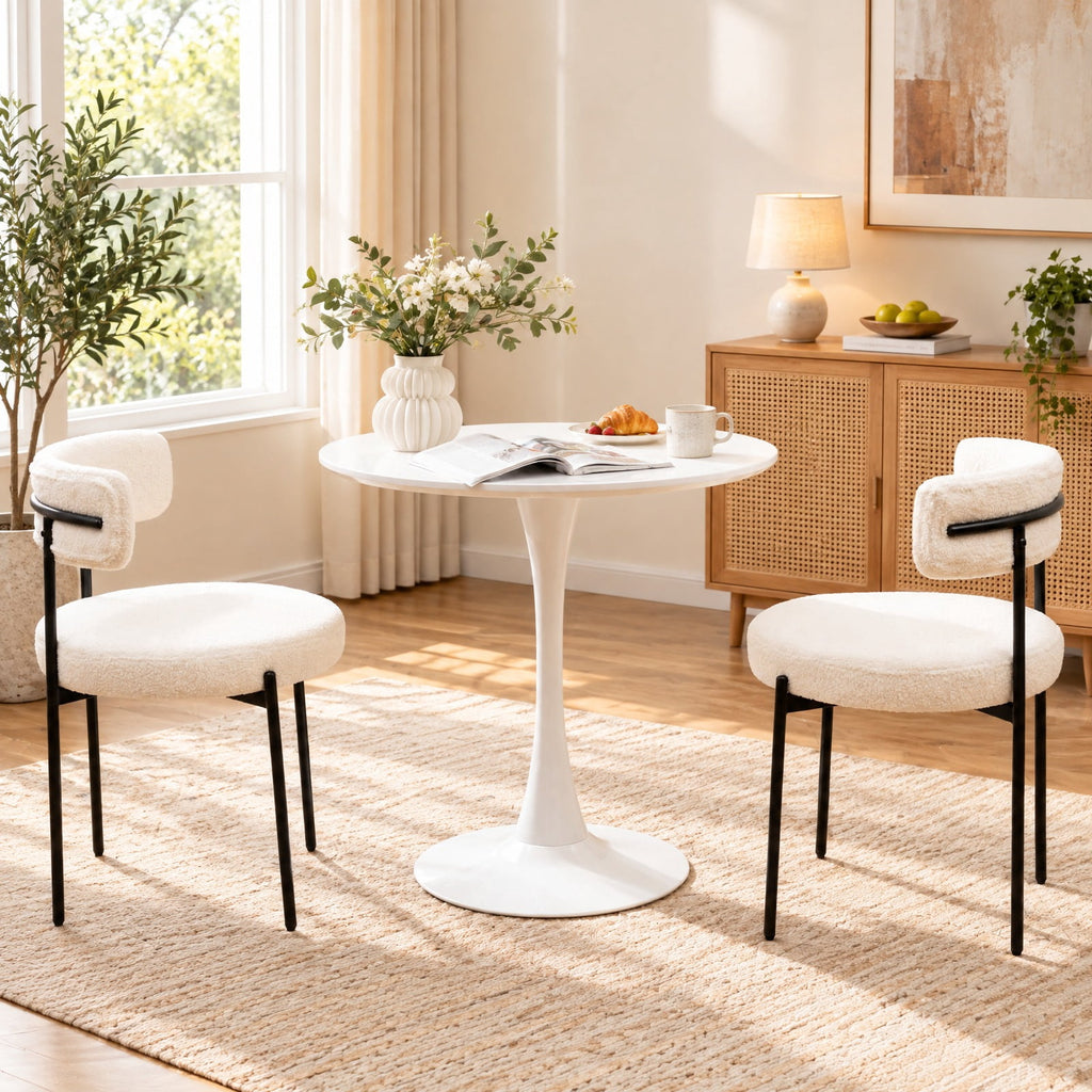 Airfind Boucle Dining Chair with Curved Backrest and Metal Legs Set of 2, Faux Sherpa Metal Sponge Frame, 20.5 x 20.5 x 31 Footprint, White
