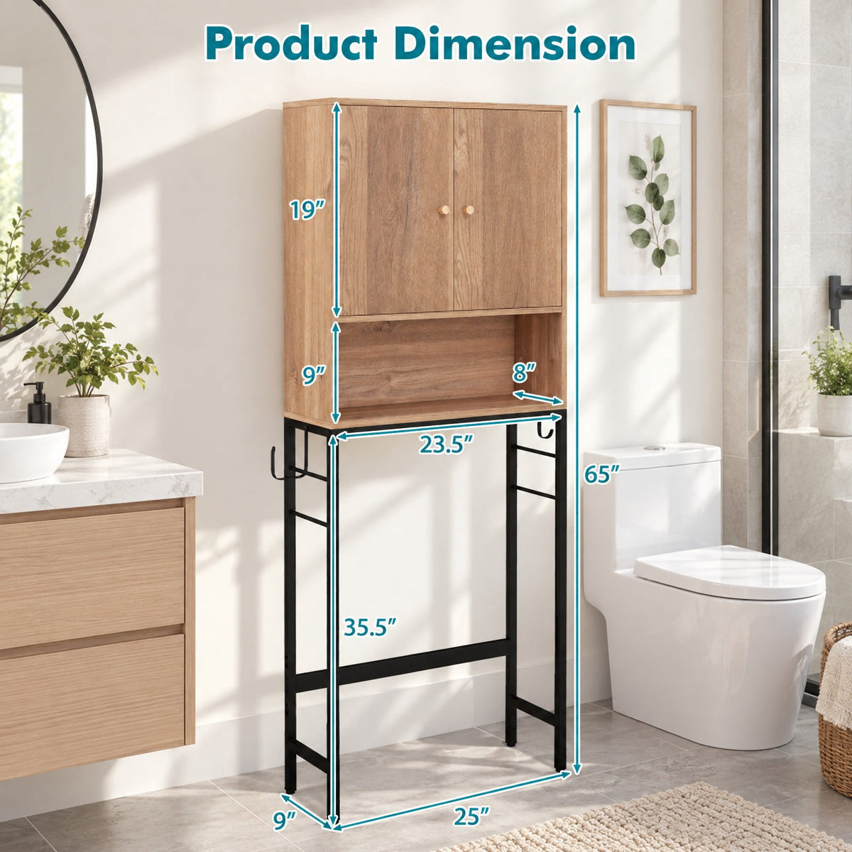 Airfind Over the Toilet Storage Cabinet with 2 Doors and Adjustable Shelf, ?metal Particle Board Item Weight: 38.5 Lbs, Natural