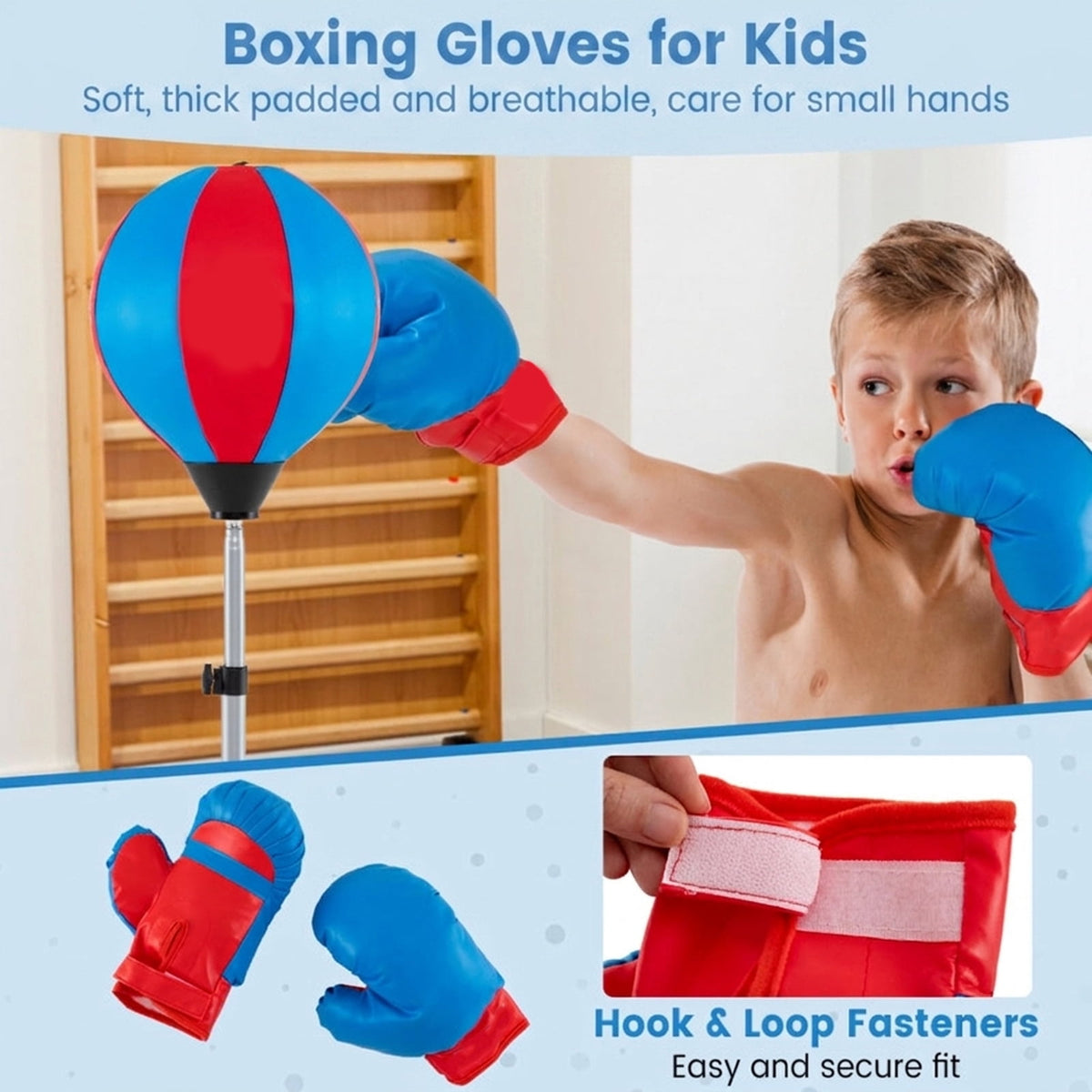 Airfind Adjustable Freestanding Punching Bag for Adults and Kids with Sand or Water Fillable Base and Boxing Gloves and Height Adjustable Stand for Home Training, Blue