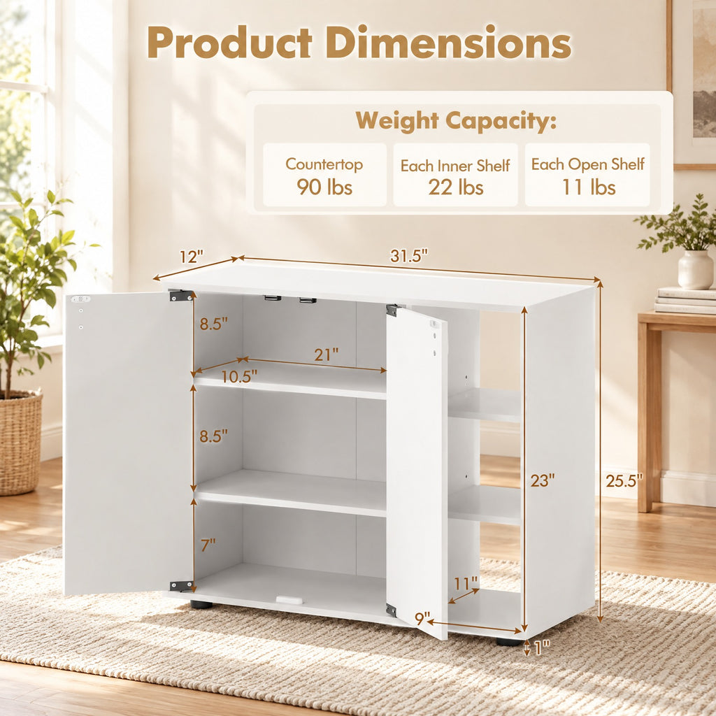Airfind 3-Tier Shoe Cabinet with Doors with Adjustable Open Shelves for Entryway, 90 lbs Capacity, MDF Engineered Wood Frame, White