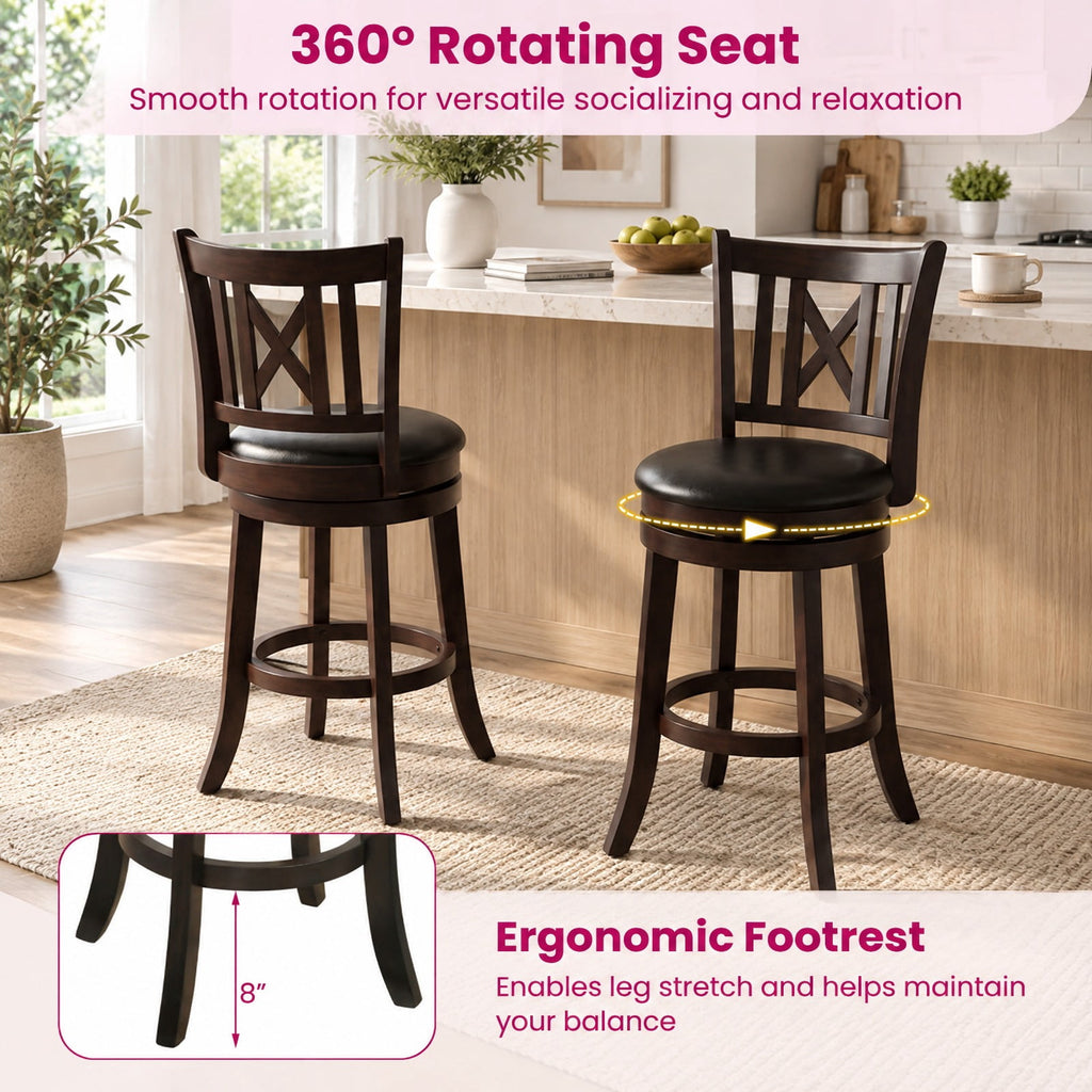 Airfind Set of 4 Bar Stools Swivel Bar Chairs with Hollowed Backrest and Footrest-26 inches, 275 lbs Capacity, 20 Inch x 18 Inch x 39.5 Inch Footprint