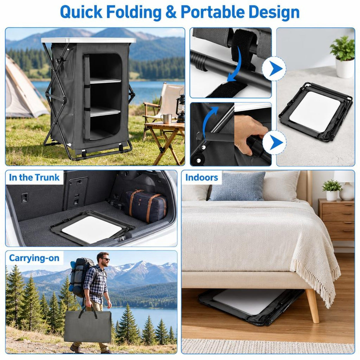 Airfind Folding Camping Storage Cabinet with 3 Shelves and Carry Bag, 33 lbs Weight capacity of each shelf: 11 lbs L: Capacity, Gray