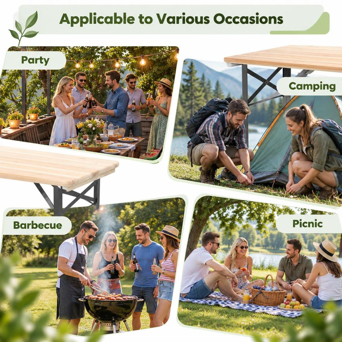 Airfind 66.5 Inch Outdoor Wood Folding Picnic Table with Adjustable Heights, 110 lbs Capacity, Wood metal Frame, 66.5 Footprint, Wood