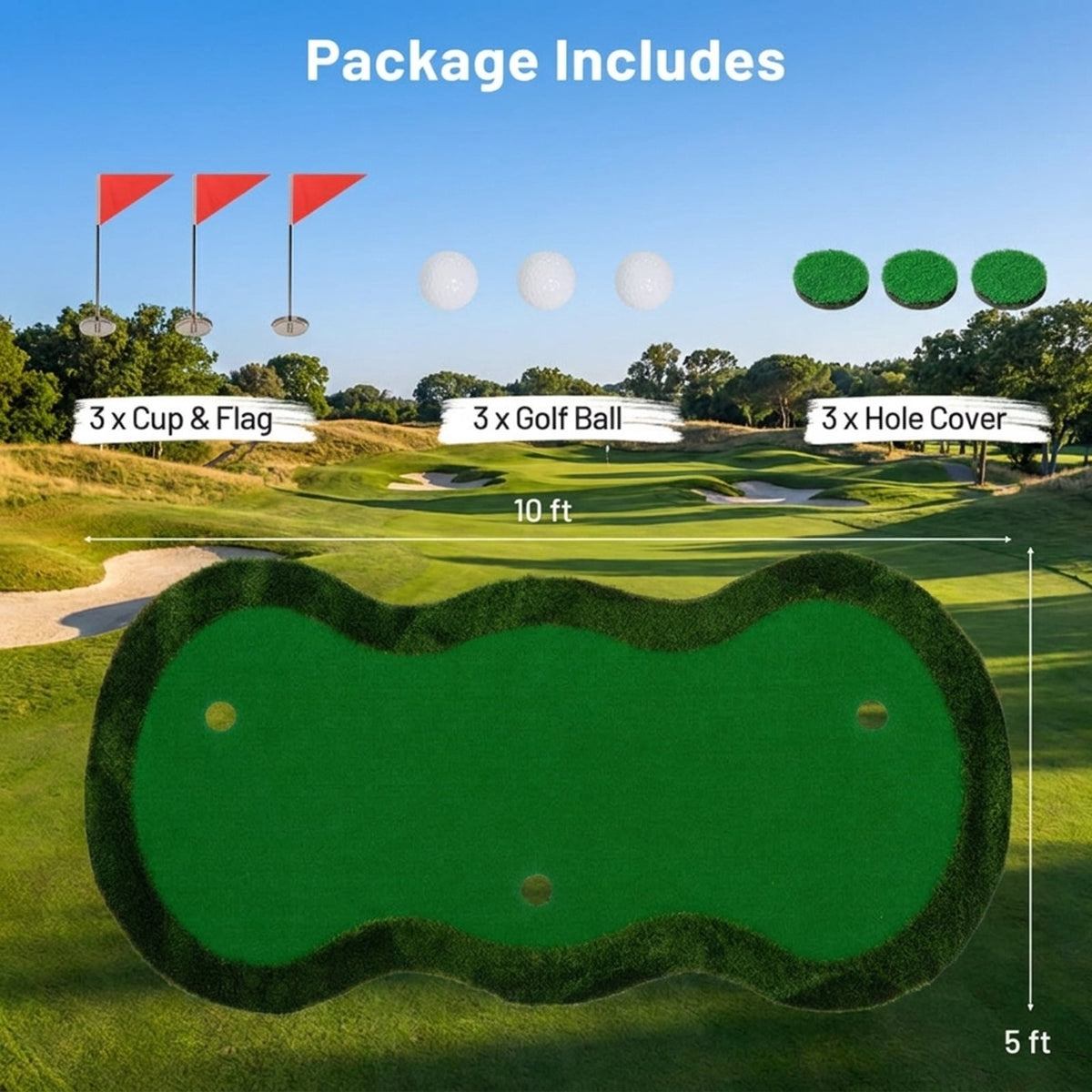 Airfind Foldable Golf Chipping Mat with realistic turf and multiple target holes for backyard practice plus portable case and easy roll-up storage, Green