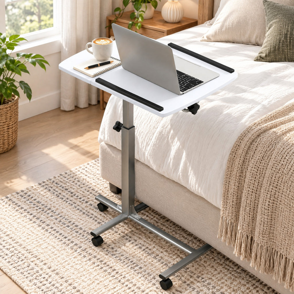 Airfind Adjustable Angle Height Rolling Laptop Table, Steel (frame) Frame, 23.5 x 16 x 24.5-36 (L x W x Adjustable H) Steel tube Footprint