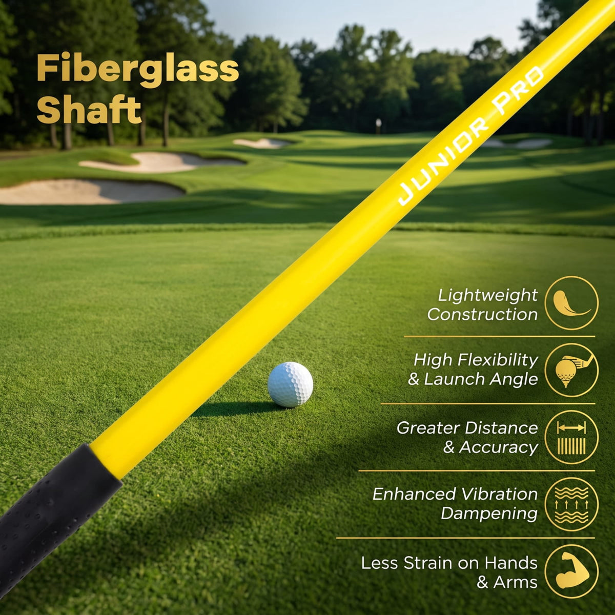 Airfind 34 Inch Junior 165CC #3 Fairway Wood Golf Club with Fiberglass Shaft and Rubber Grip for Kids Ages 8 to 10 Right Hand Beginners, Yellow