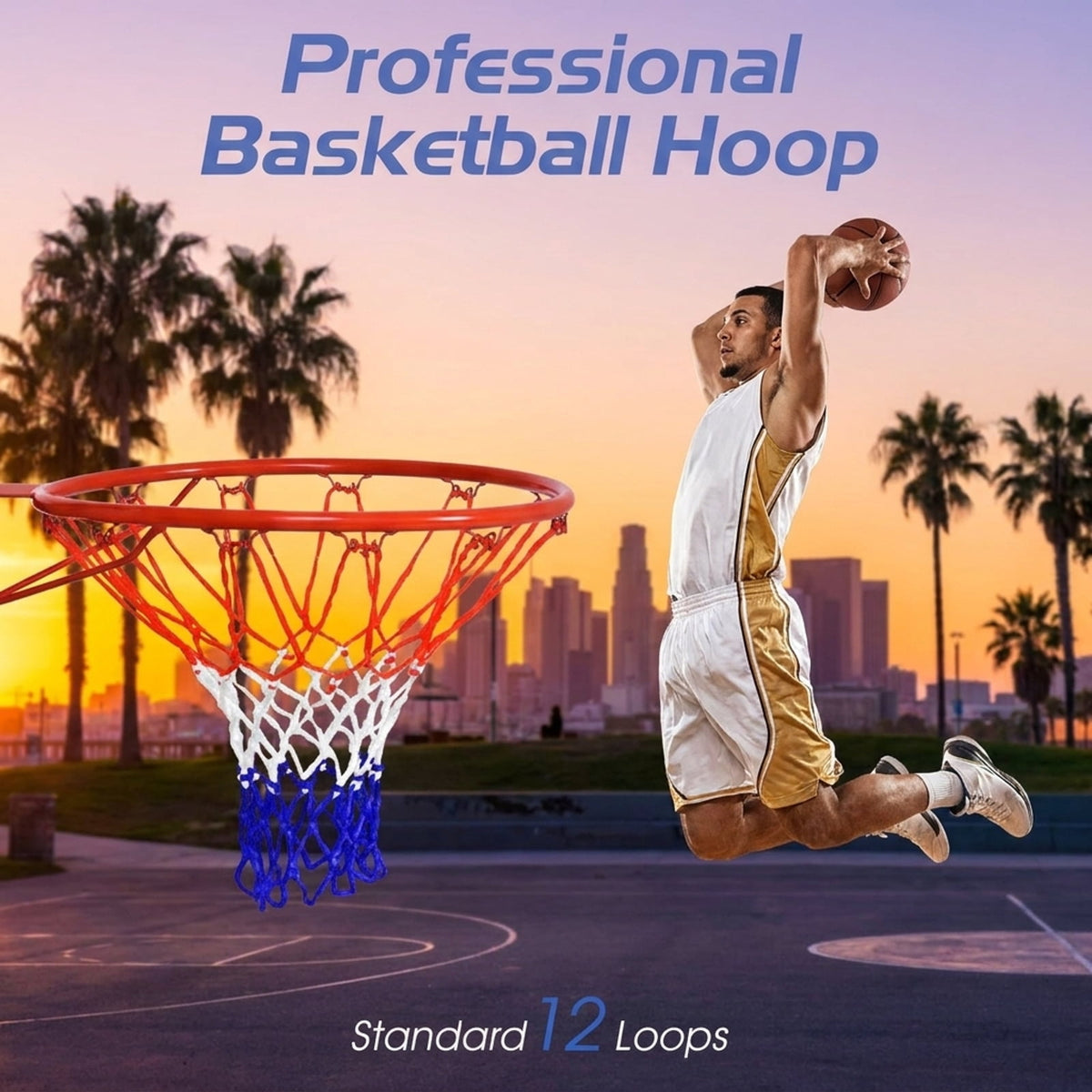 Airfind 18 Inch Steel Replacement Basketball Rim with All-Weather Polyethylene Net and Wall Mount Hardware for Indoor Outdoor Backboard Hoop Repair and Basketball Goal Restoration, Multicolor Net