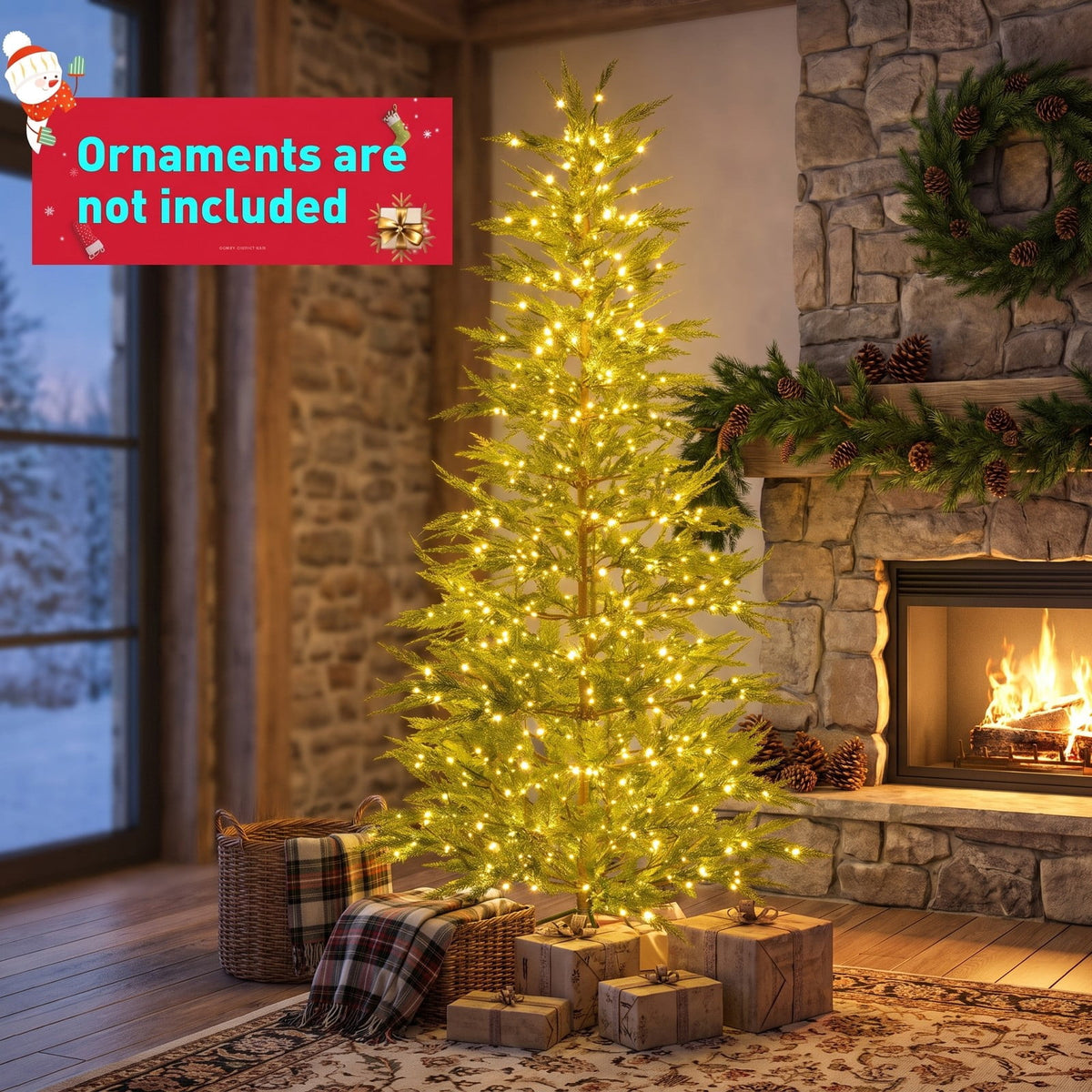 Airfind 6.5/7.5 Feet Artificial Cypress Christmas Tree Pre-lit Hinged-7.5 ft, PE Metal Tree Height 6.5 ft/7.5 ft Tree Width 4 ft Frame, Green
