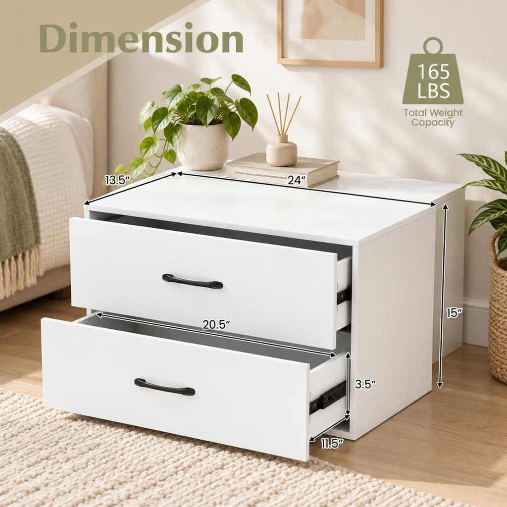 Airfind 2-Drawer Stackable Horizontal Storage Cabinet Dresser Chest with Handles, 66 lbs Capacity, Particleboard Frame, 24 Footprint, White