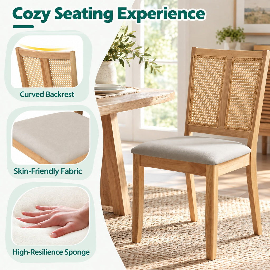 Airfind Rattan Dining Chairs Set of 4 with Curved Backrest Padded Seat for Dining Room, 380 lbs Capacity, 20 x 22 x 34.5 Footprint, Natural
