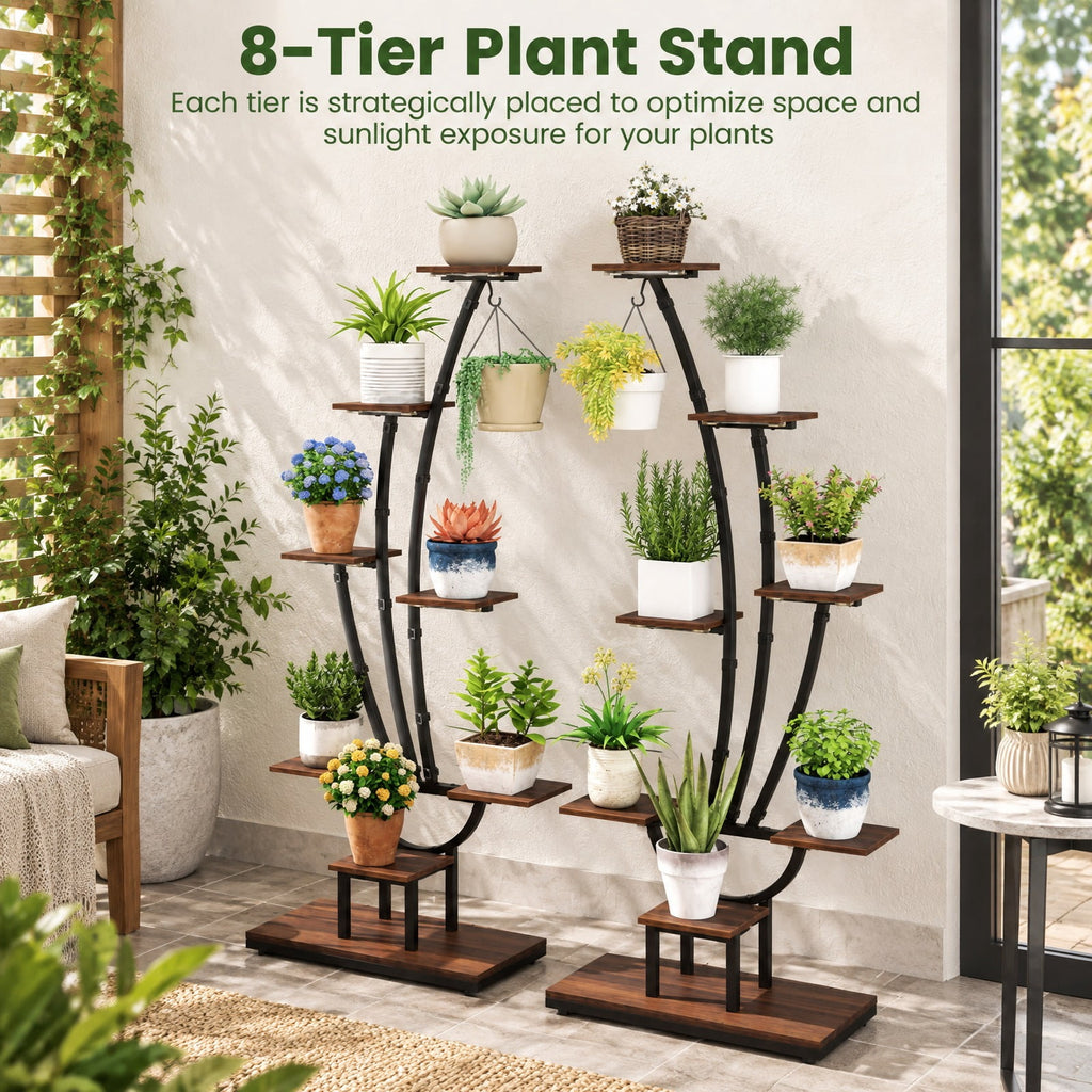 Airfind Indoor Plant Stand with Grow Lights Tall 8-Tier Corner Metal Plant Shelf-Set of 2, Layer 10 lbs Capacity, Metal Engineered Board Frame