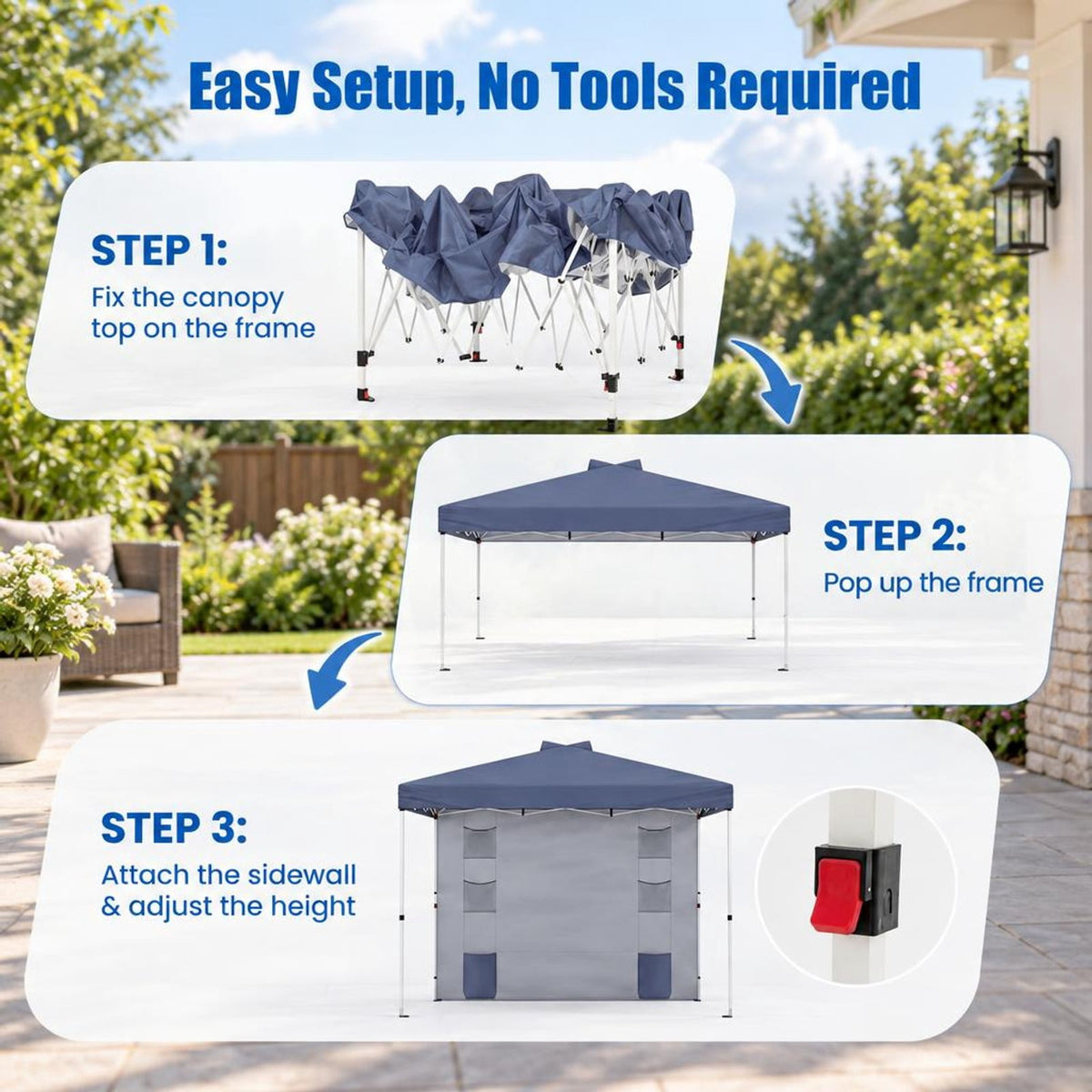 Airfind 10 x 10 FT Pop up Canopy Tent with Sidewall 6 Pockets Instant Setup Commercial Gazebo, 150D Oxford Fabric Metal Frame, Gray