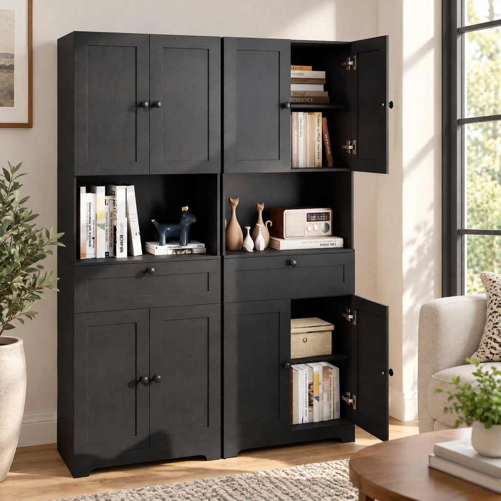 Airfind 67.5 Inch Tall Modern Freestanding Floor Storage Cabinet with 4 Doors and 1 Drawer, 243 lbs Capacity, MDF Engineered Wood Frame, Black