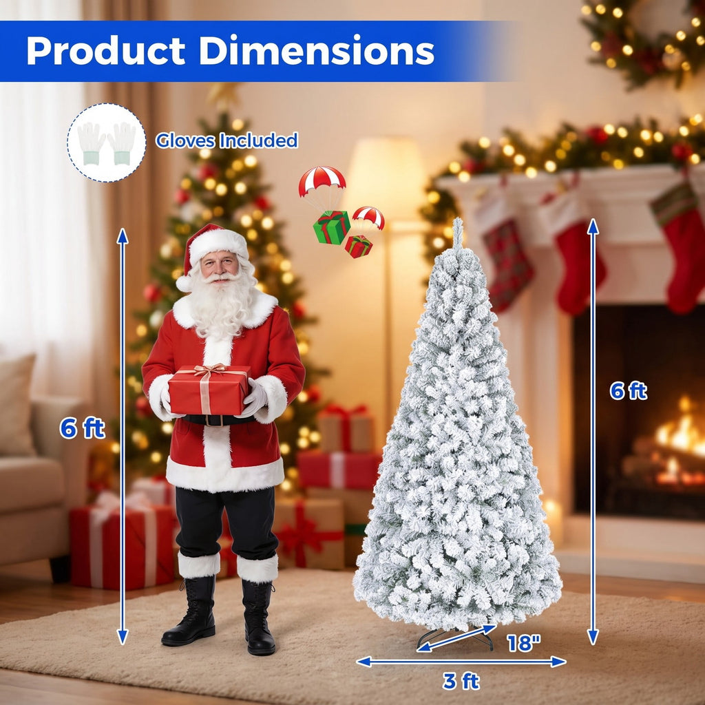 Airfind Artificial Snow-Flocked Christmas Tree with Branch Tips-6 ft, PVC Metal Frame, 3 x 6 ft Tree Height 6 ft Tree Width 3 ft Footprint, Green