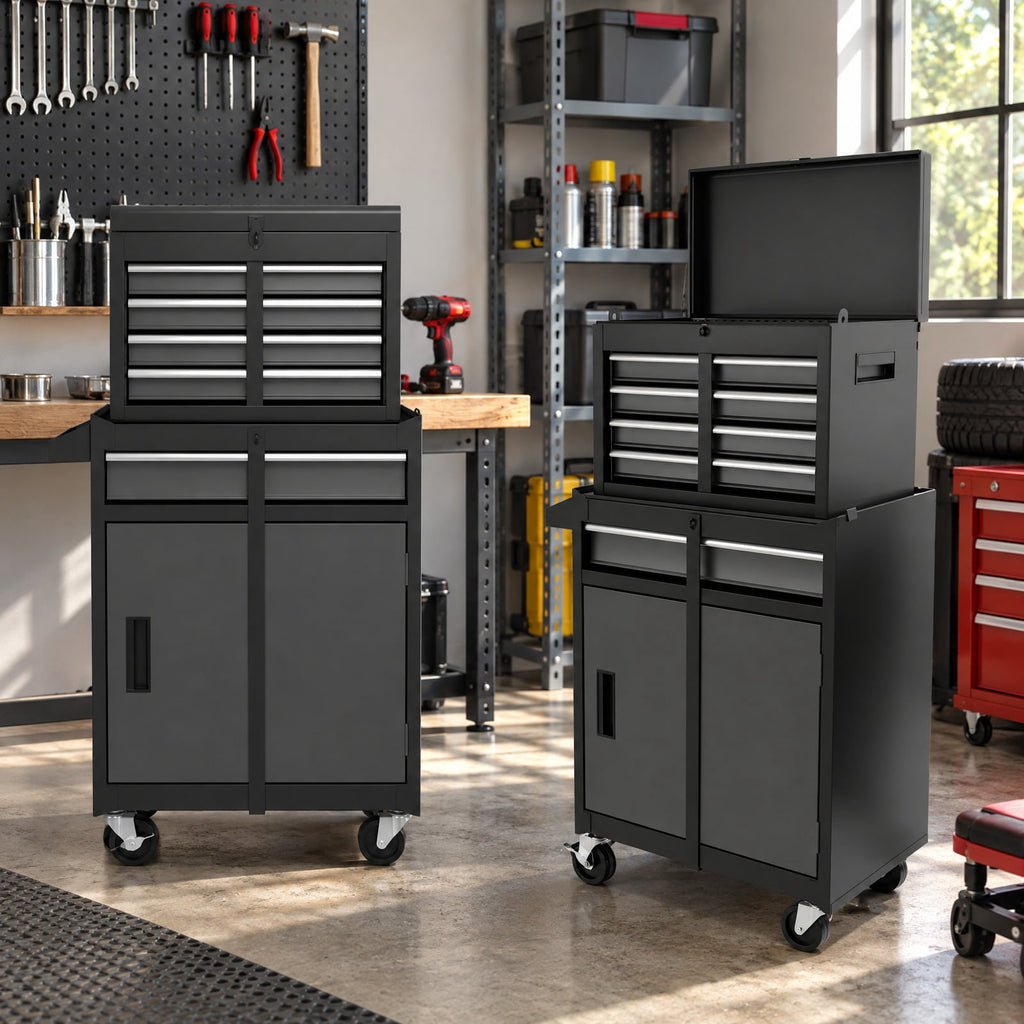 Airfind 2-in-1 Rolling Tool Chest with 5 Sliding Lockable Drawers-Black and Gray, 220.5 lbs Capacity, Steel rubber-plastic synthetic Frame, Black