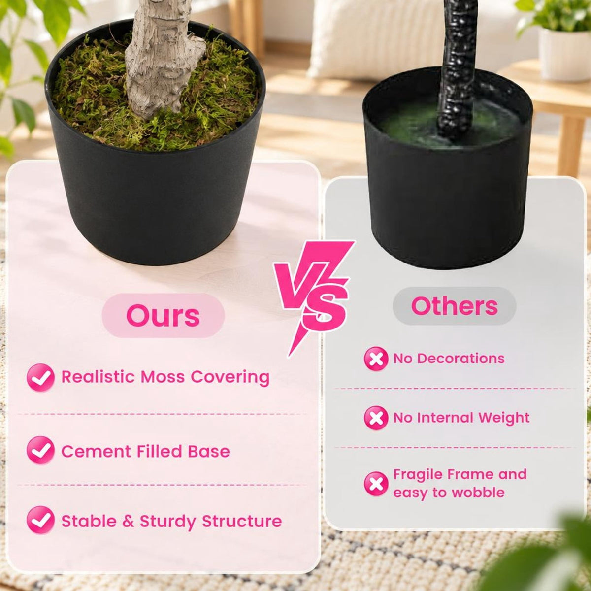 Airfind Faux Wedding Flower Plant with Elegant PEVA Leaves and Multi-branch Trunks, PEVA PE PP Cement Tree Height 51 Inch Flowerpot, Pink