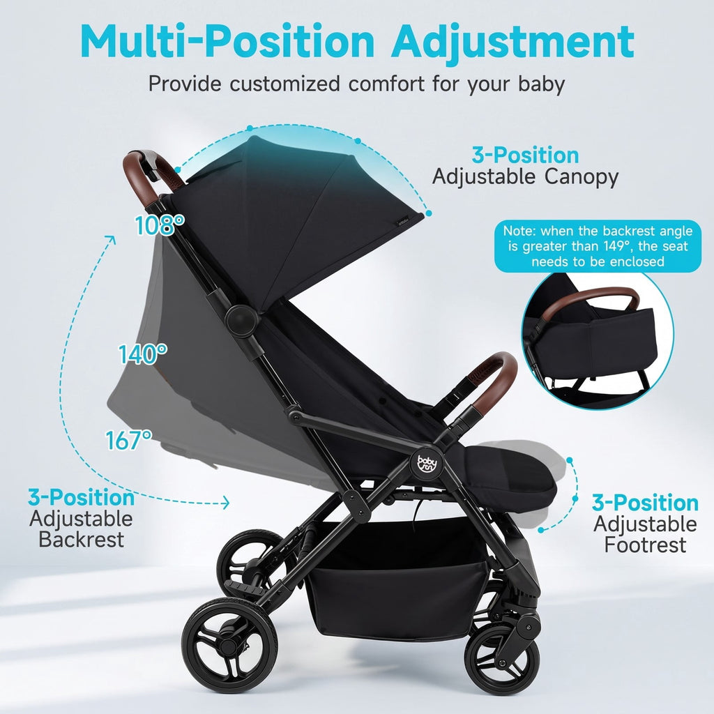 Airfind Lightweight Baby Stroller with One-Hand Folding and Adjustable Canopy for Toddlers, 50 lbs Capacity, Metal Aluminum Fabric Frame, Black