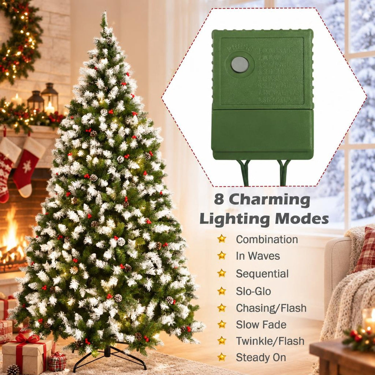 Airfind Pre-Lit Hinged Lifelike Lush Artificial Christmas Tree with PVC Tips-7.5 Feet, PVC metal Frame, 6ft x 3.6ft/7.5ft x 4.2ft/9ft x 4.7ft Footprint