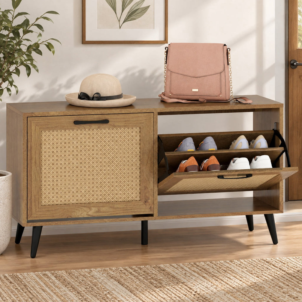 Airfind Modern Freestanding Shoe Cabinet with 2 Flip Drawers and Adjustable Shelves for Entryway, 110 lbs Capacity, Engineered Wood Metal Frame