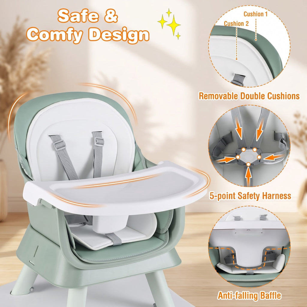 Airfind 6-in-1 Convertible Baby High Chair with Adjustable Removable Tray, 55 lbs, Model AD10030LV