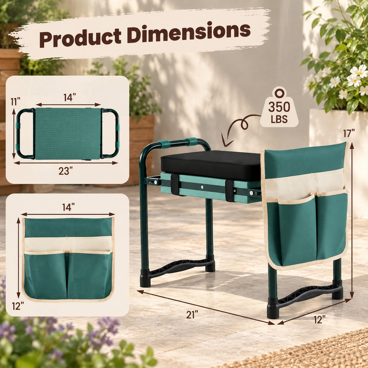 Airfind Garden Kneeler and Seat Foldable Gardening Stool with Wide EVA Foam Padding, 350 lbs Capacity, Metal EVA Frame, 21 x 12 x 17 Footprint