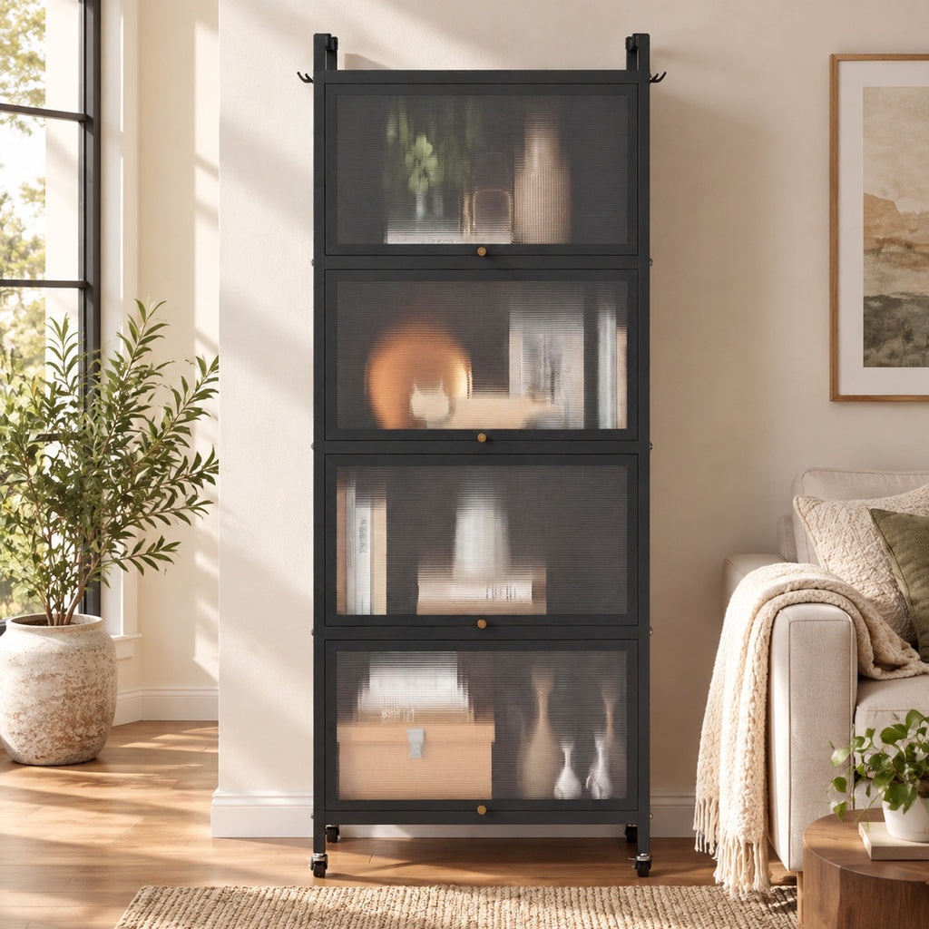 Airfind 5-Tier Kitchen Bakers Rack with Flip-up PC Doors, tier 33 lbs Capacity, Metal PC PP Gray Frame, 23.5 x 12.5 x 60.5 Footprint, Black