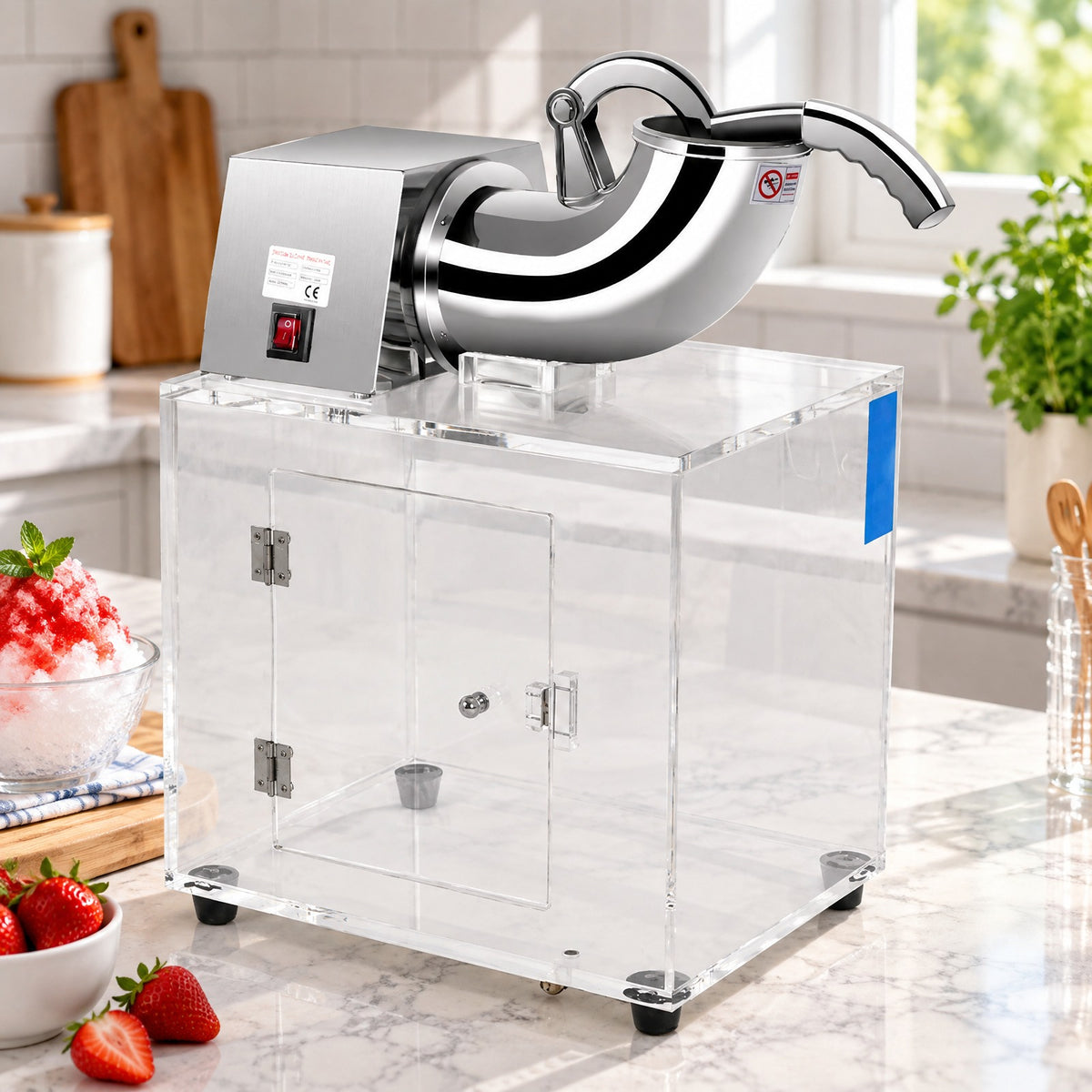 Airfind Electric Snow Cone Machine Ice Shaver Maker, 201 stainless Steel Frame, 16.5 x 12.5 x 24 (L x W x H) Acrylic box Footprint