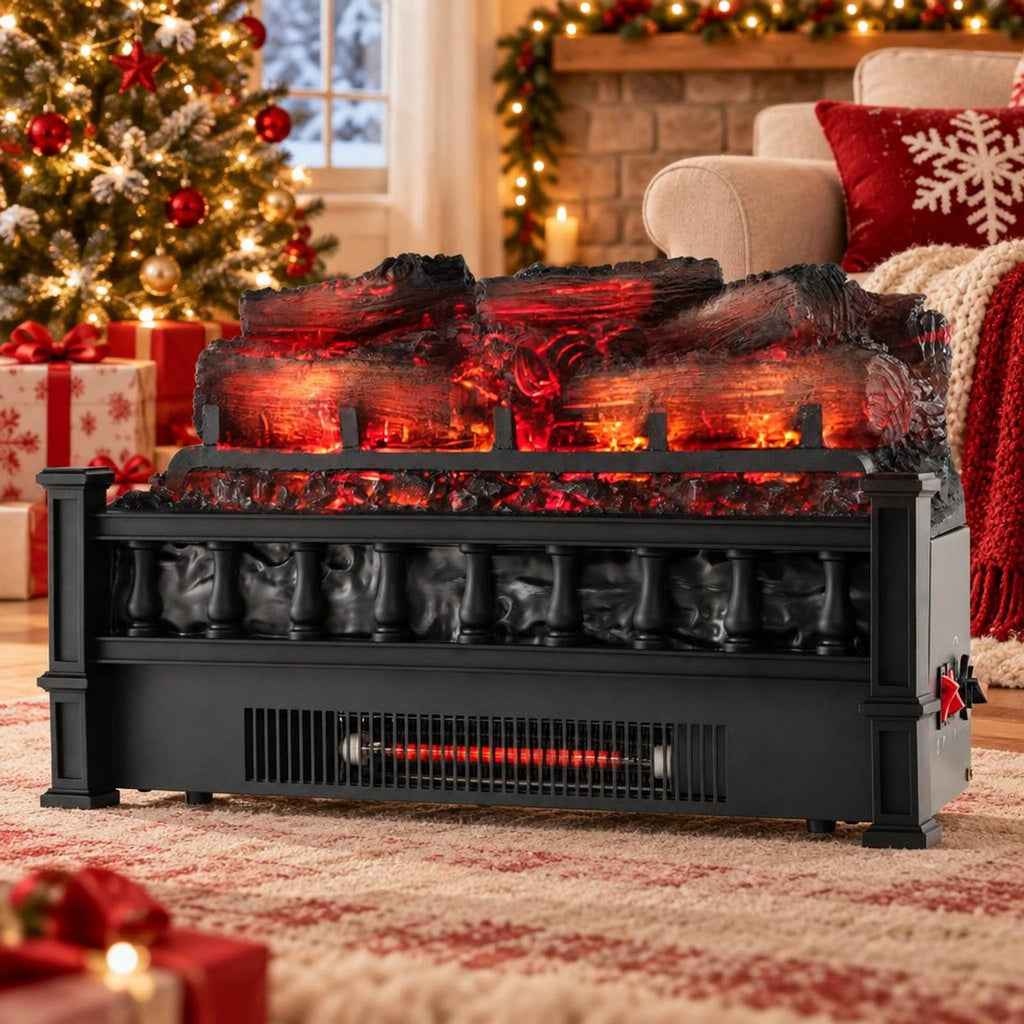 Airfind 20 Inch Electric Fireplace Heater with Realistic Pinewood Ember Bed, Black, Easy to operate with functional control panel