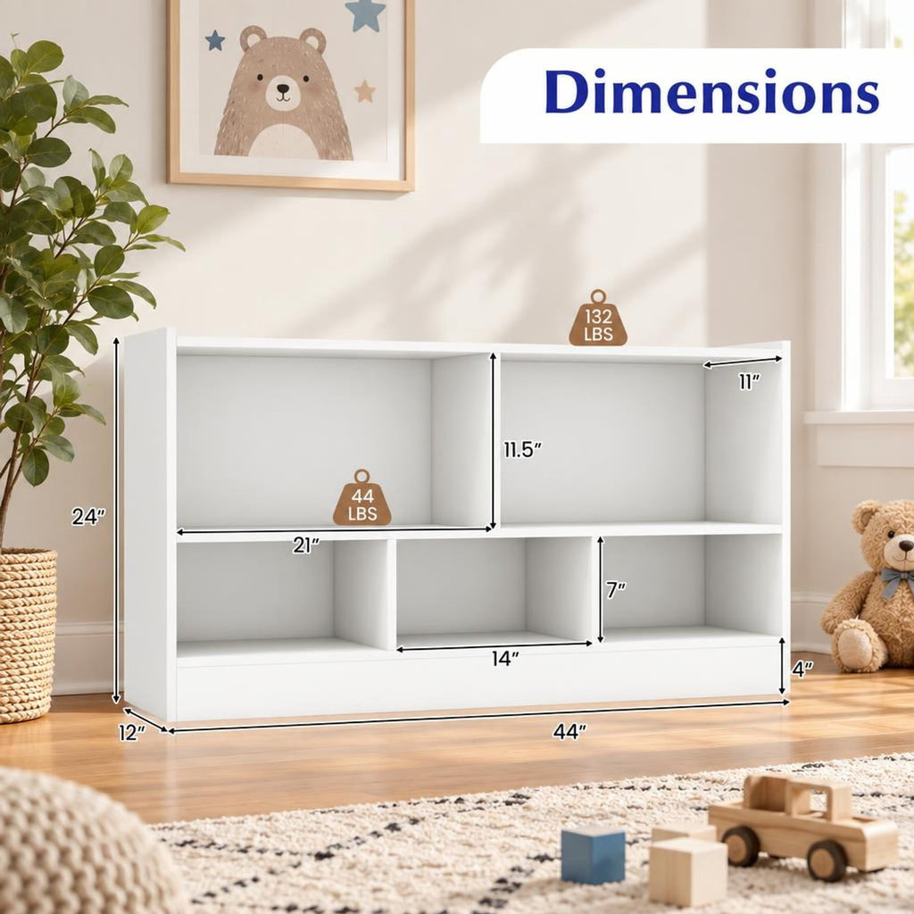 Airfind Kids 5-Cube Bookcase and Toy Storage Organizer, 2-Tier Low Shelf, 44 Inches Wide, for Playroom and Bedroom, White