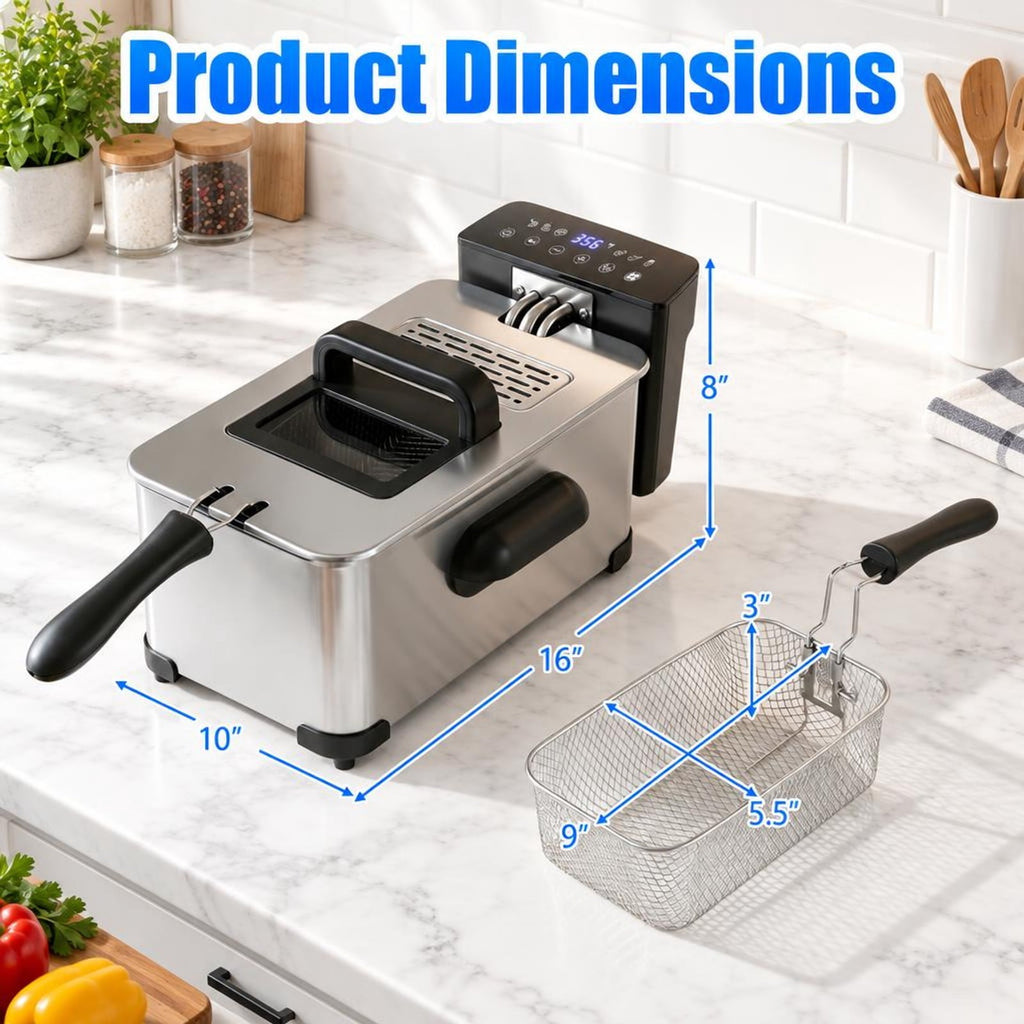Airfind 3.2-Qt Electric Deep Fryer featuring 1700W LED Touch Screen and Enamel Oil Tank, Stainless Steel PP Enamel Frame, Silver