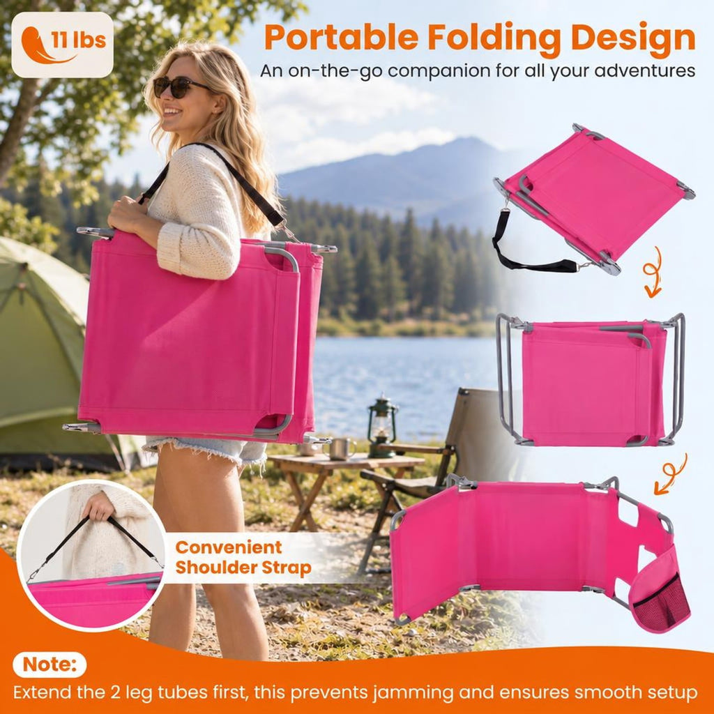 Airfind Folding Beach Lounge Chair with Adjustable Backrest for Lawn, 330 lbs Capacity, Metal Oxford Fabric Polyester Sponge Frame, Pink