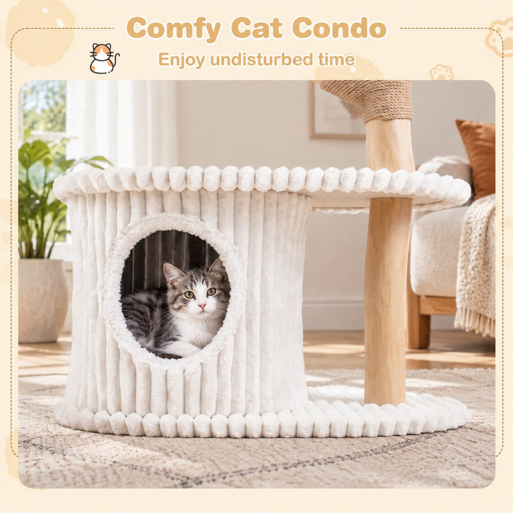 Airfind 41 Inch Tall Modern Cat Tower with Real Wood Branches Scratching Posts for Indoor, Beige, a distinctive shape and rich wood grain